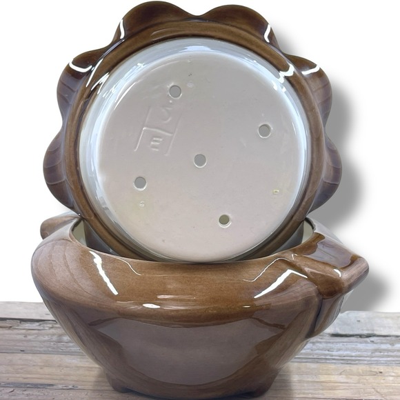 African Violet Self Watering Planter Pot w/ Holes Brown Glaze 2 Pieces Unused - Picture 6 of 10